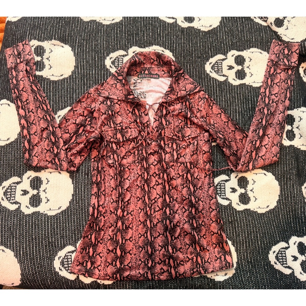ALEXACHUNG Blush Snake Print Fluid Jersey Lace Up Top XS NWT 1802-JE19OT911-1028